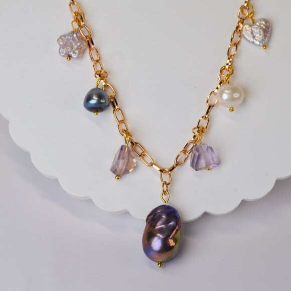 Pearl & Ametrine Charm Necklace - 16.5" to 18.5" - Picture 8 of 8